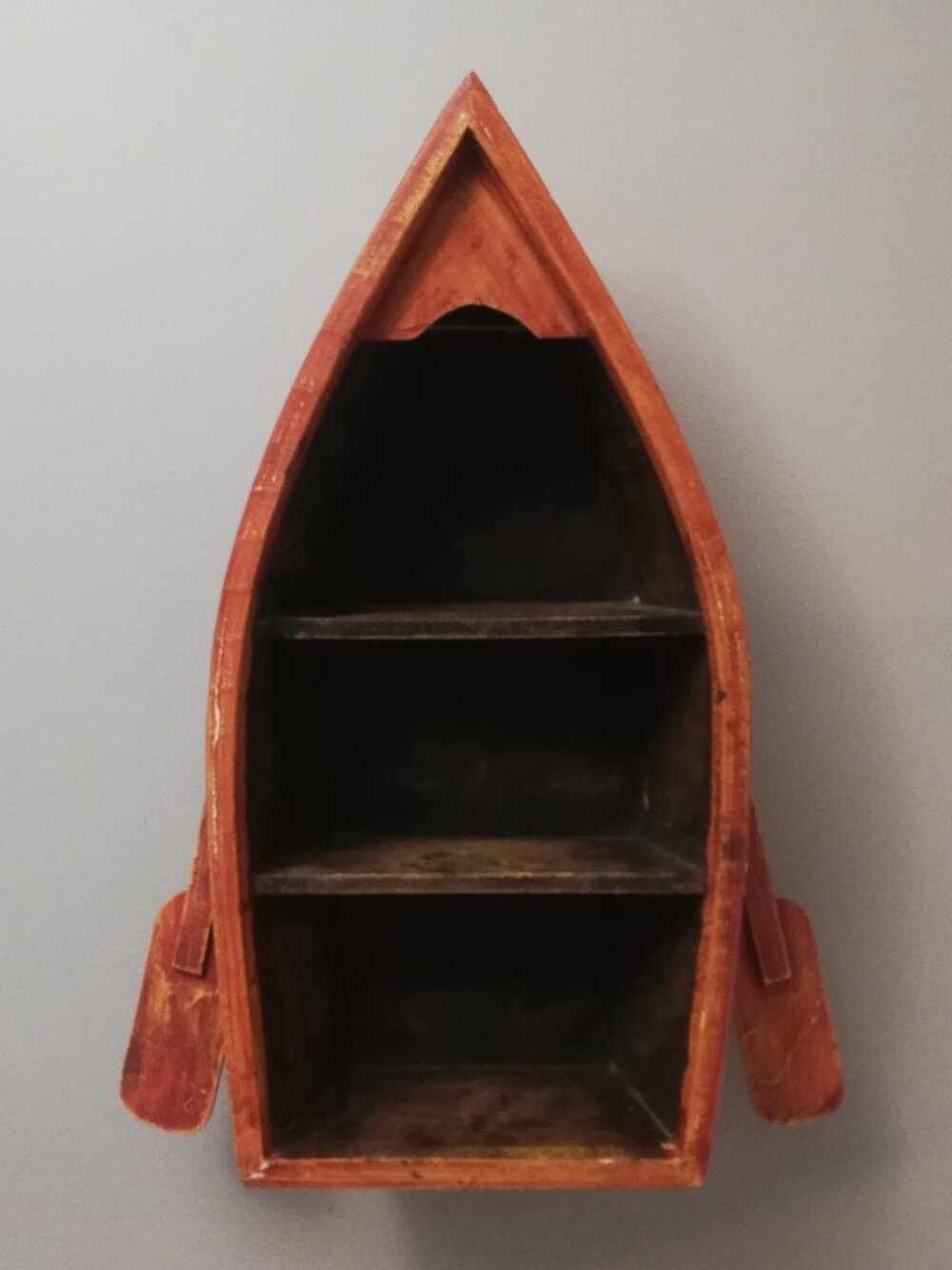 Vintage Wooden Boat-Shaped Wall Shelf / Display Shadow Box with Oars